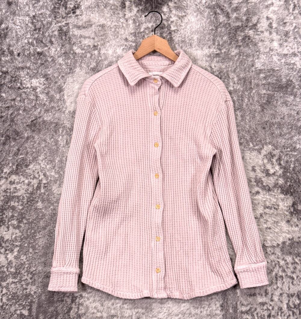MATE The Label Shirt XS Womens Waffle Knit Pink Button Down Long Sleeve